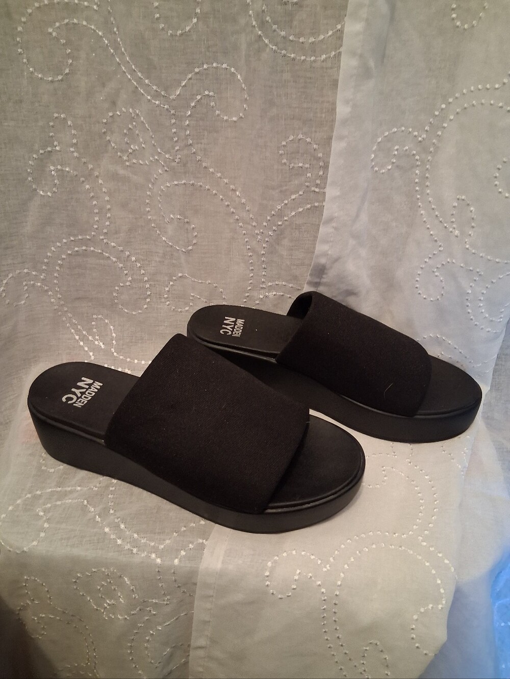 Steve Madden Black Platform Slide Mules